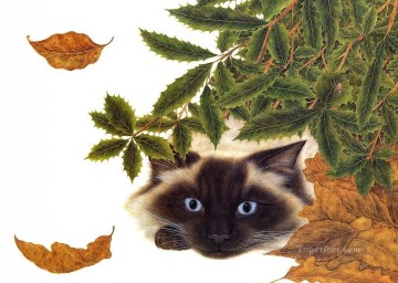 cat and leaves Oil Paintings